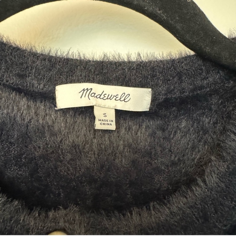 Madewell Hewitt Fuzzy Slim Button Down Cardigan Sweater Black - Picture 5 of 6